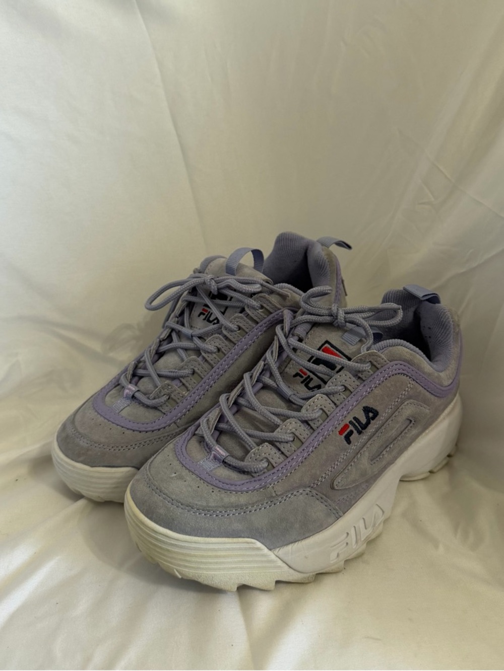 FILA Chunky Sneakers in Lavender and White